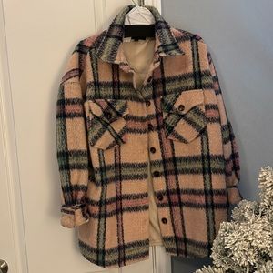Warm Pink Plaid Lulu’s Fully-Lined Shacket Size L